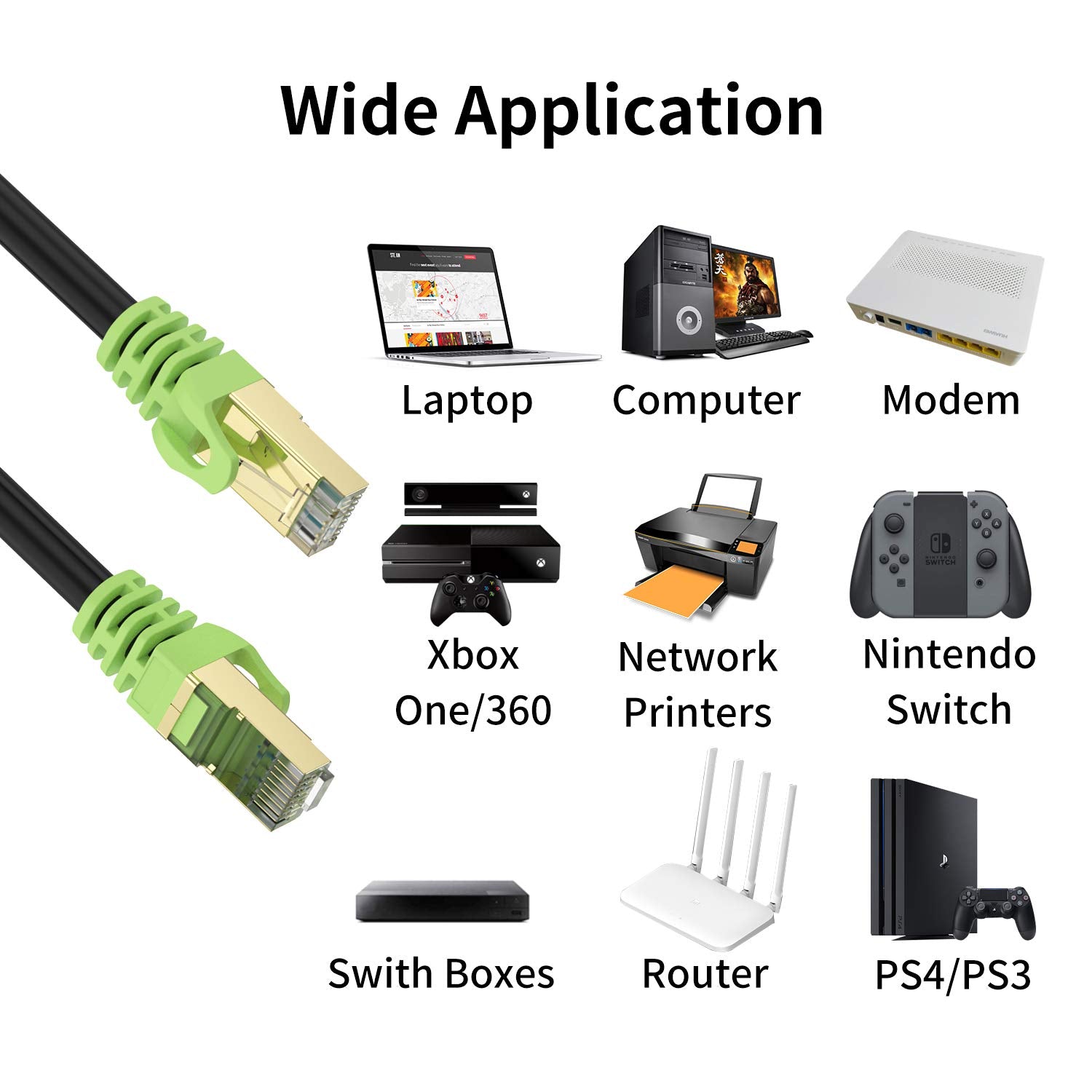Outdoor Cat 7 Ethernet Cable 6.6Ft, 26Awg Heavy Duty Cat7 Networking Cord Patch Cable Rj45 Transmission Speed 10Gbpstransmission